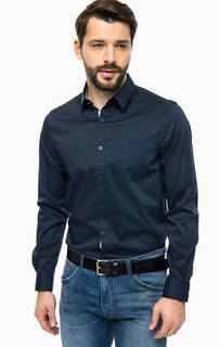 Синяя приталенная рубашка из хлопка Guess