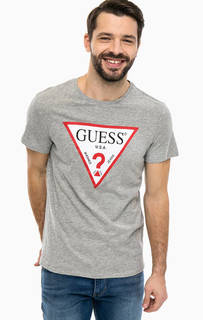Серая футболка с контрастным принтом Guess