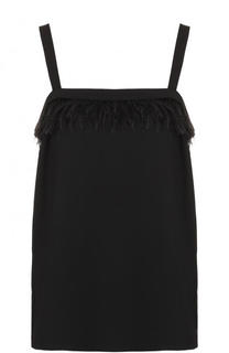 Топ прямого кроя с перьевой отделкой DKNY
