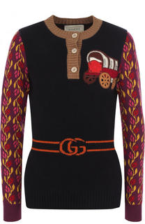 Приталенный пуловер из смеси шерсти и кашемира с круглым вырезом Gucci
