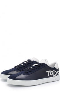 Кожаные кеды на шнуровке с аппликацией Tod’s Tods