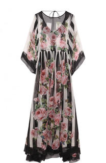 Шелковая туника в полоску с цветочным принтом Dolce &amp; Gabbana