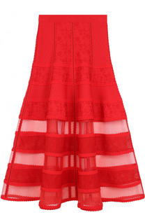 Однотонная юбка-миди с прозрачными вставками Alexander McQueen