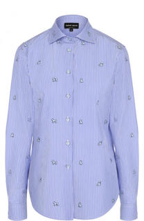 Хлопковая блуза прямого кроя в полоску Giorgio Armani
