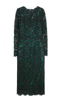 Приталенное кружевное платье-миди с длинным рукавом Dolce &amp; Gabbana