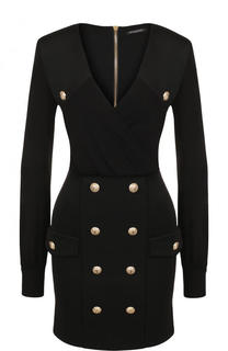 Платье-футляр с длинным рукавом и V-образным вырезом Balmain
