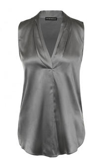 Однотонный шелковый топ с V-образным вырезом Emporio Armani