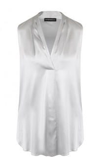 Однотонный шелковый топ с V-образным вырезом Emporio Armani