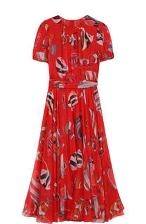 Шелковое платье-миди с принтом и поясом Dolce &amp; Gabbana