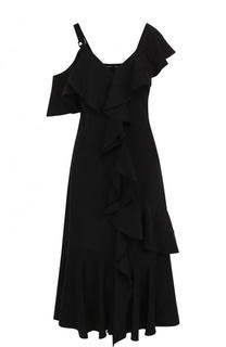 Шелковое платье-миди с оборками и открытым плечом Proenza Schouler
