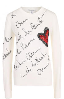 Шерстяной пуловер с отделкой в виде сердца и логотипом бренда Oscar de la Renta