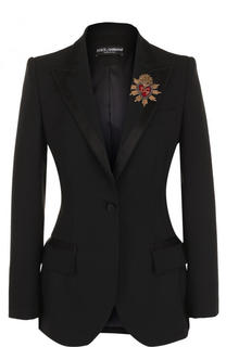 Приталенный однотонный жакет из смеси шерсти и шелка Dolce &amp; Gabbana