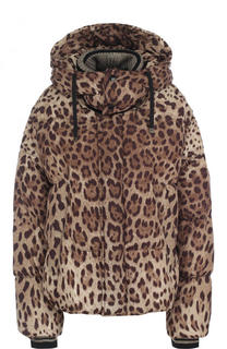 Стеганый пуховик свободного кроя с леопардовым принтом и капюшоном Dolce &amp; Gabbana