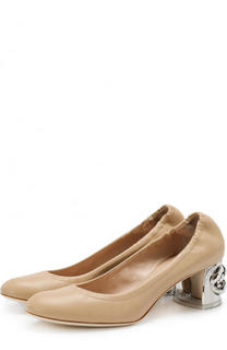 Кожаные туфли на устойчивом каблуке с декором Casadei