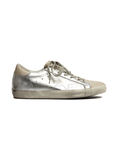 Серебристые кожаные кеды Golden Goose