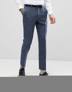 Синие брюки узкого кроя из 100% шерстяного харрис-твида ASOS - Синий