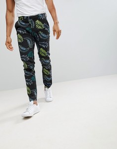 Облегающие строгие брюки из хлопка с принтом ASOS - Черный