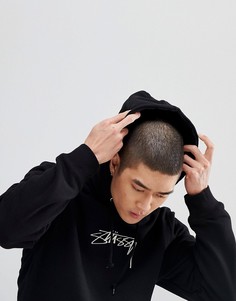 Черный худи с вышитым логотипом Stussy - Черный