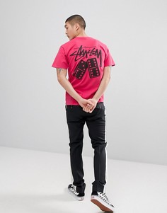 Розовая футболка пигментной окраски с принтом игральных костей на спине Stussy - Розовый