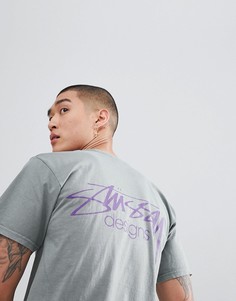 Футболка с принтом логотипа на спине Stussy - Серый
