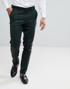 Темно-зеленые строгие облегающие брюки с добавлением шерсти ASOS - Зеленый