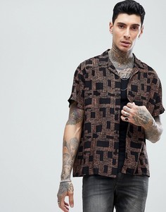 Oversize-рубашка из вискозы с геометрическим принтом и отложным воротником ASOS - Коричневый
