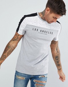 Обтягивающая футболка колор блок с принтом Los Angeles ASOS - Серый
