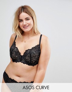 Кружевной уплотненный бюстгальтер на косточках с принтом пейсли ASOS CURVE Amelia - Черный