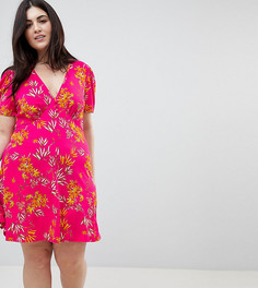 Розовое чайное платье мини с принтом ASOS CURVE - Мульти