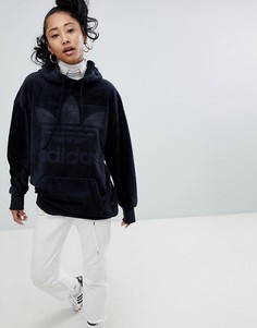 Oversize-худи из велюра черного цвета adidas Originals - Черный