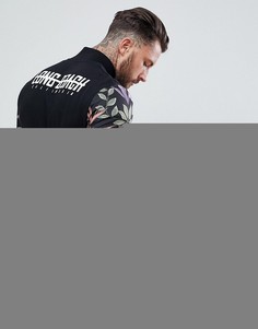 Трикотажная куртка с цветочным принтом на рукавах и надписью на спине ASOS - Черный