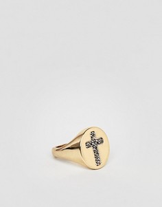 Золотистое кольцо с инкрустированным кристаллами крестом ASOS - Золотой