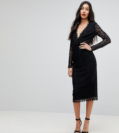 Кружевное платье-футляр миди с длинными рукавами ASOS TALL - Черный