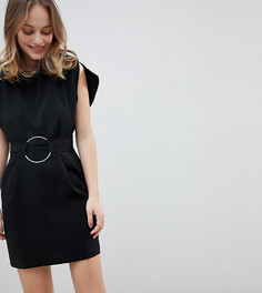 Платье мини с разрезами на рукавах и поясом с кольцами ASOS PETITE - Черный