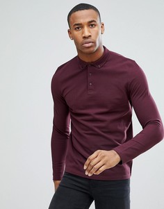 Поло из пике с воротником на пуговицах и длинными рукавами ASOS - Красный