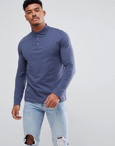 Синее поло с длинными рукавами ASOS - Синий