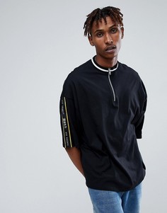 Свободная футболка с молнией на вороте и принтом ASOS DESIGN - Черный