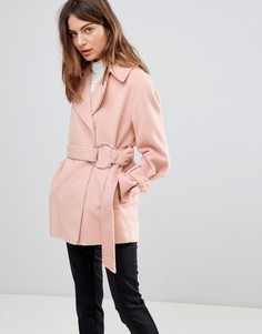 Байкерское пальто с поясом ASOS - Розовый