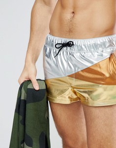 Суперкороткие шорты для плавания со вставками и эффектом металлик ASOS - Золотой