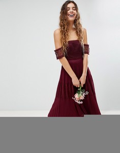 Премиум-платье миди с кружевными вставками ASOS Bridesmaid - Красный
