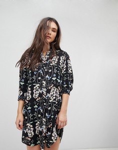 Платье-рубашка с цветочным принтом QED London - Черный