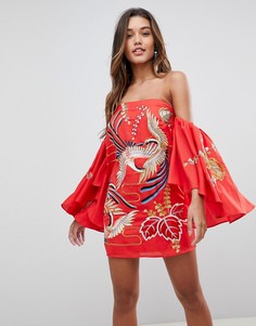 Платье мини с широким вырезом и вышивкой ASOS - Мульти