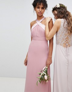 Плиссированное платье макси с бантом на спине TFNC - Розовый