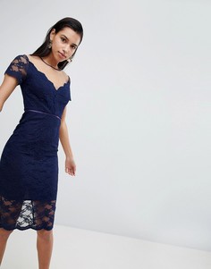 Кружевное платье-футляр миди ASOS - Темно-синий