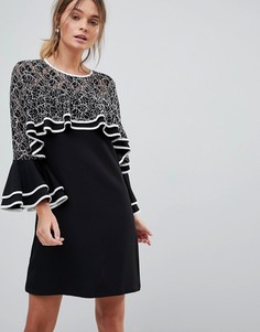 Платье с кружевной отделкой и оборками Liquorish - Черный