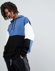 Длинный худи oversize в стиле колор блок ASOS - Черный