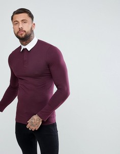 Бордовая обтягивающая футболка-поло регби с длинными рукавами ASOS - Красный