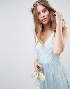Платье миди с прозрачными кружевными вставками ASOS DESIGN Bridesmaid - Зеленый