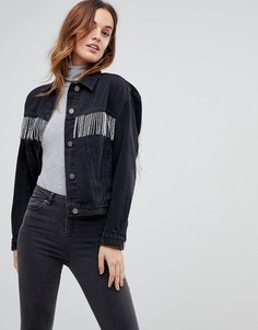 Черная джинсовая куртка с бисерной бахромой ASOS - Черный