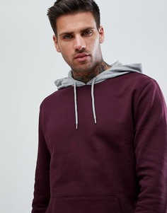 Серо-бордовый худи с контрастным капюшоном ASOS - Красный
